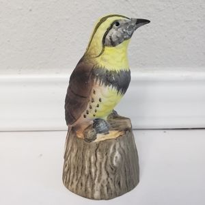 Vintage Jasco Feathered Friends Brown Yellow Bird Ceramic Bell Figure